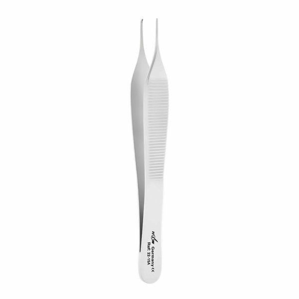 Пинцет микрохирургический HLW Micro-Adson №22-15A, прямой, для фиксации мягких тканей, гладкие зубчики 1х2, L=120 мм, сталь, 1 шт - фото 0
