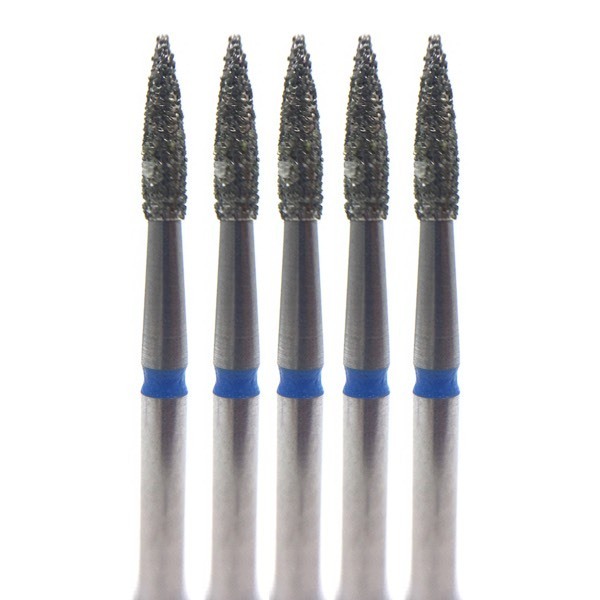 Бор алмазный 860, пламя, D=1.4 мм, L=3.0 мм, FG, синий, 5 шт - фото 0