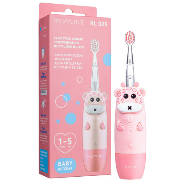 Детская электрическая звуковая зубная щётка Revyline RL 025 Baby, розовый - фото 0