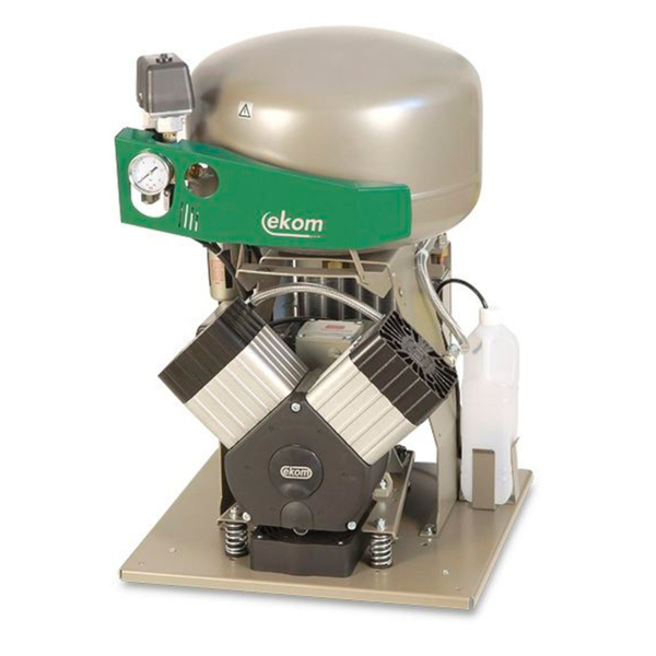 EKOM DK50 2VS - безмасляный компрессор для 2-x стоматологических установок с кожухом, без осушителя, с ресивером 25 л - фото 0