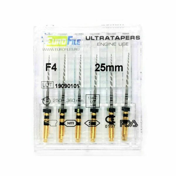Файлы машинные Eurofile Ultratapers, для препарирования каналов, 25 мм, №F4, никель-титан, 6 шт - фото 1