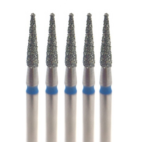 Бор алмазный 898, конус заостренный, тонкий, D=1.4 мм, L=6.0 мм, FG, синий, 5 шт - фото 0