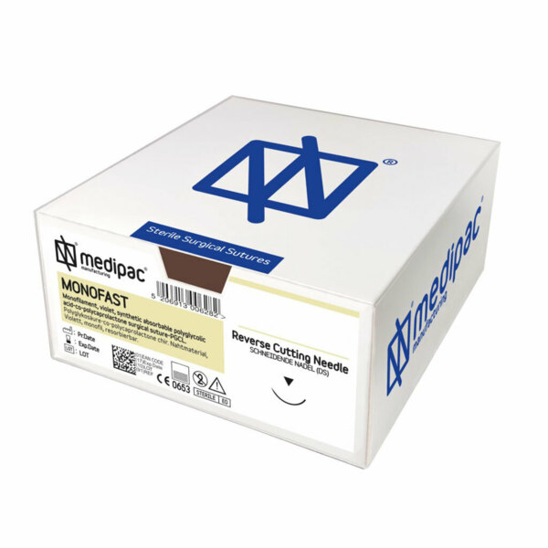 Шовный материал MONOFAST — монофиламентная нить 4/0 75 см, колющая игла 17 мм 1/2, 24 шт - фото 0