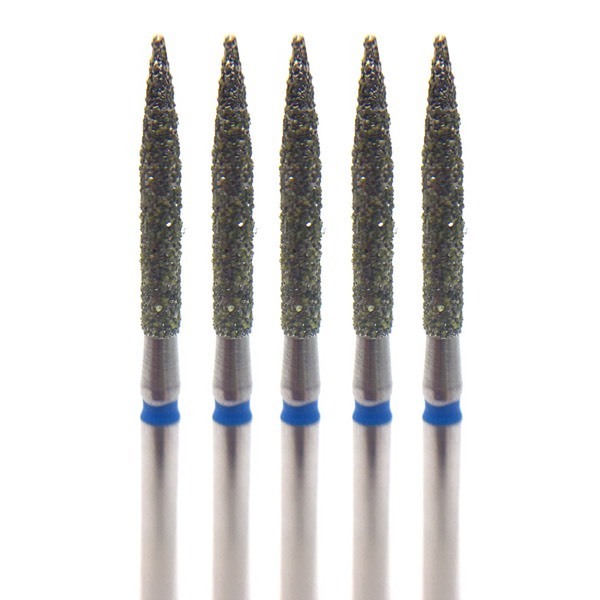 Бор алмазный 862, цилиндр заостренный, D=1.4 мм, L=10.0 мм, FG, синий, 5 шт - фото 0