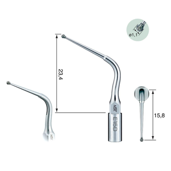 Насадка E15D к скалеру Woodpecker/EMS, эндодонтическая, для очистки и расширения зубного канала, алмазное покрытие 40 мкм - фото 0