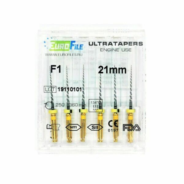 Файлы машинные Eurofile Ultratapers, для препарирования каналов, 21 мм, №F1, никель-титан, 6 шт - фото 1