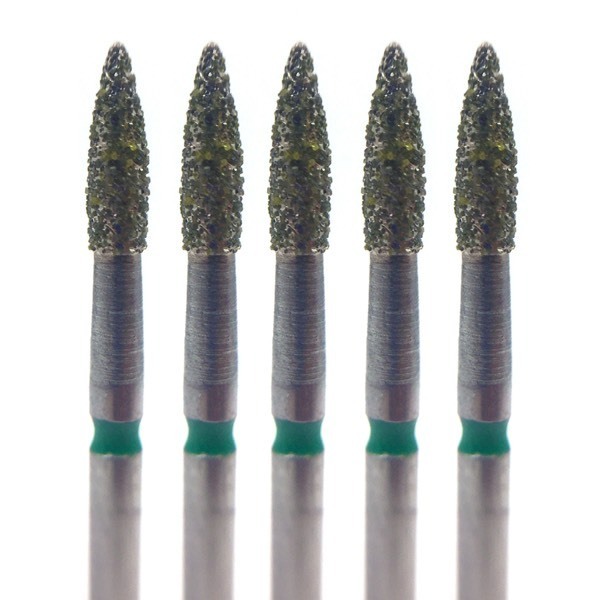 Бор алмазный 860G, пламя, D=1.6 мм, L=5.0 мм, FG, зеленый, 5 шт - фото 0
