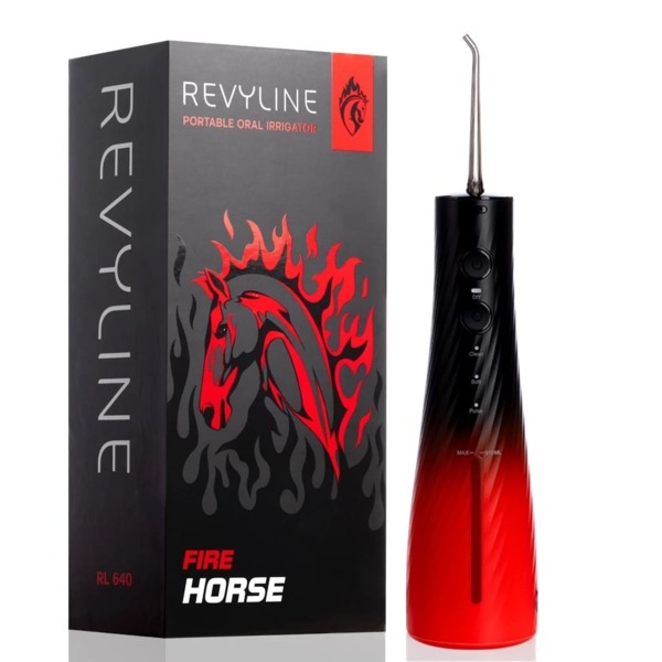 Ирригатор портативный Revyline RL 640 Special Color Edition Fire Horse, 4 режима, 3 насадки, красно-черный - фото 0