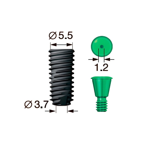 Имплантат OSSTEM TS III SA Standart, 6-гранник D=2.5, D=5.5 мм, L=13.0 мм, с адаптером и винт-заглушкой D=1.2 мм - фото 0