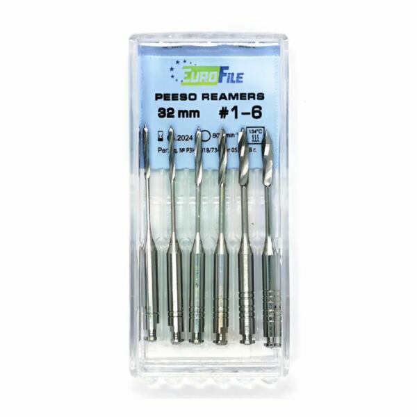 Дрильборы машинные Eurofile Peeso Reamer, для работы с каналом после вскрытия полости, 32 мм, размер 1-6, сталь, 6 шт - фото 0