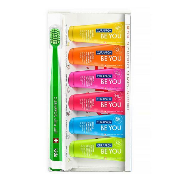 Набор зубных паст Curaprox Be You + щётка CS Kids, отбеливающая, 6х10 мл - фото 0