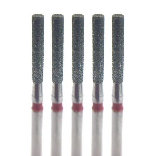 Бор алмазный 837LF, цилиндр плоский, D=1.4 мм, L=8.0 мм, FG, красный, 5 шт - фото 0