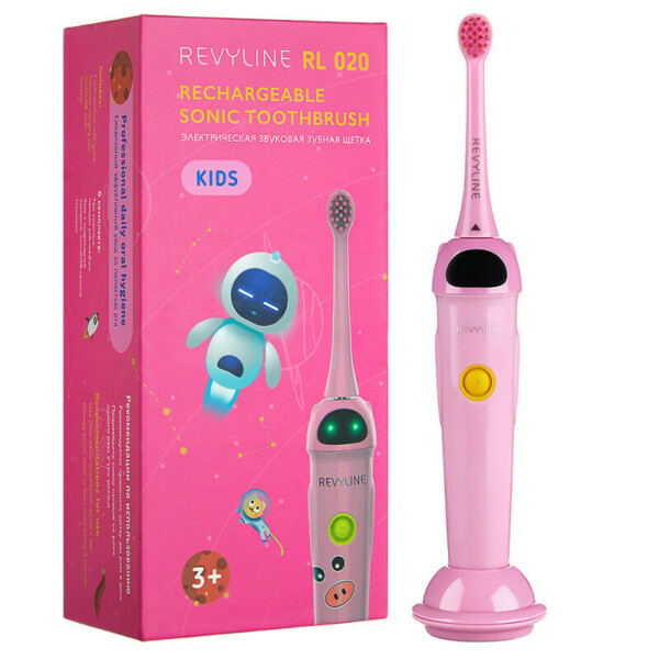 Детская электрическая звуковая зубная щётка Revyline RL 020, розовая - фото 0