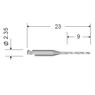 Сверло под угловой наконечник (для миниимплантатов/винтов D=1.2 мм), D=0.95 мм, L(о)/L(р.ч)=23 мм/9 мм - фото 1
