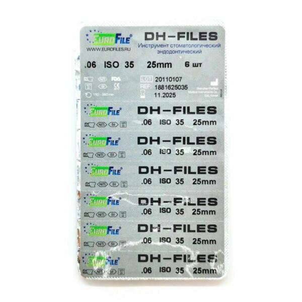 Файлы машинные Eurofile DH-Files, универсальный, 25 мм, №35/.06, никель-титан, 6 шт - фото 2