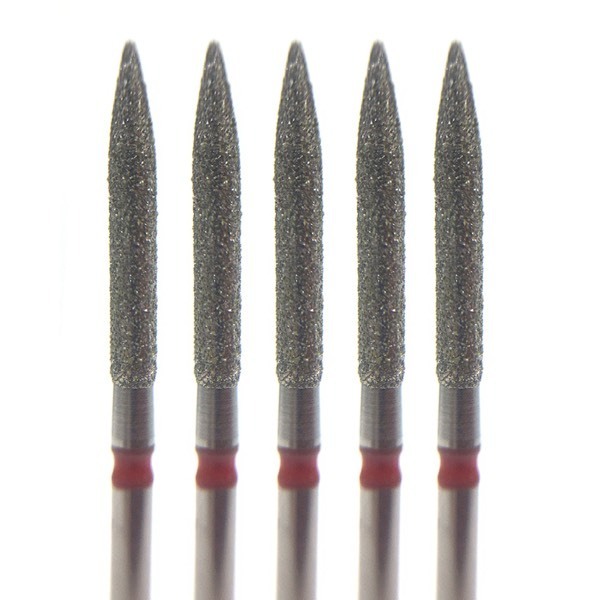 Бор алмазный 862F, цилиндр заостренный, D=1.8 мм, L=10.0 мм, FG, красный, 5 шт - фото 0