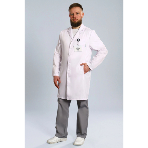 Халат медицинский мужской Doctor Big 510-2 Satory, длинный рукав, на кнопках, белый, 56 - фото 1