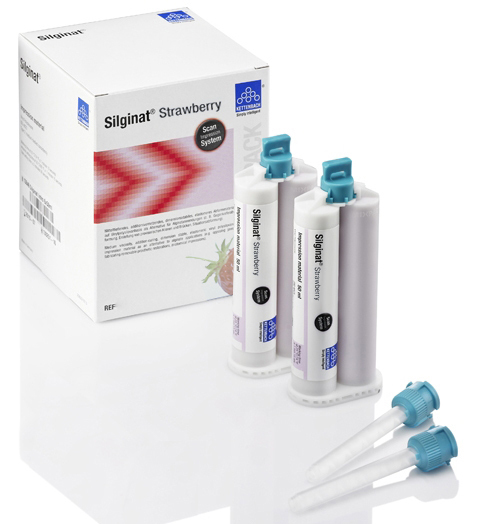 Silginat Strawberry - оттискная масса на основе А-силикона, 6x50 мл + 6 смесителей
