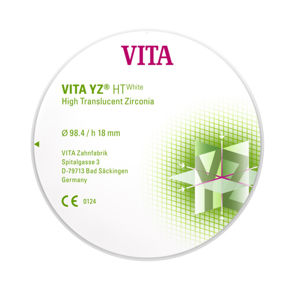 VITA YZ HT White - высокотранслюцентный цирконий (диоксид циркония), неокрашенный (белый), 98,4х14 мм - фото 0