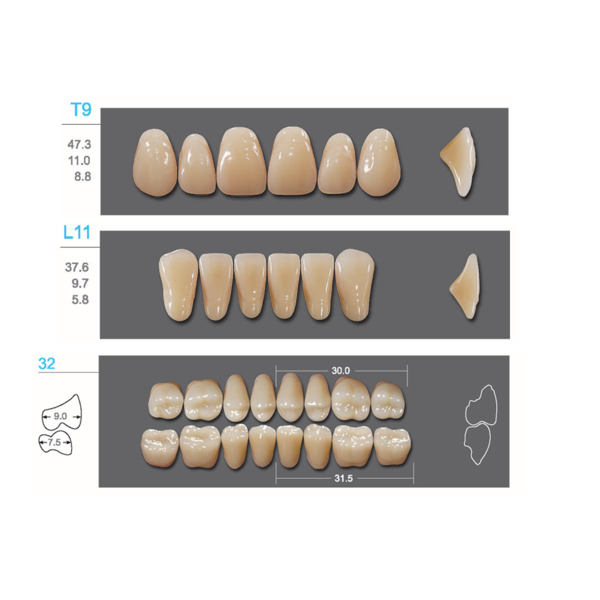 Kaifeng - зубы акриловые 28*1/ A3.5, T9 (1 гарнитур) - фото 2