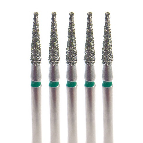 Бор алмазный 898G, конус заостренный, тонкий, D=1.4 мм, L=6.0 мм, FG, зеленый, 5 шт - фото 0