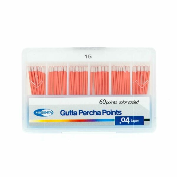 Штифты гуттаперчевые Meta Biomed Медента, для пломбирования корневых каналов, с маркировкой длины, №15/.04, 60 шт - фото 0