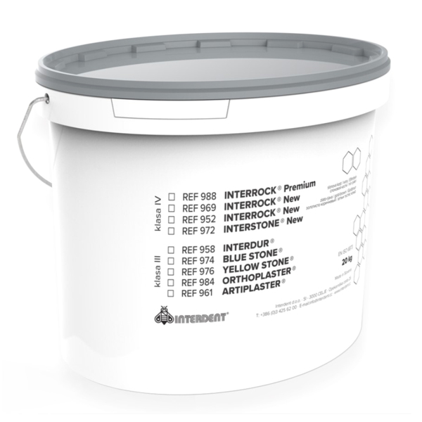 Гипс Interdent Artiplaster, для фиксации моделей в артикуляторе, тип III, белый, ведро 20 кг - фото 0