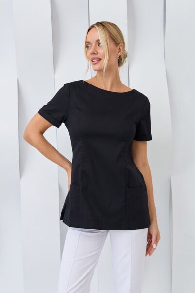 Туника женская Dr. Nice с молнией сзади, короткий рукав, черный, 56 - фото 0