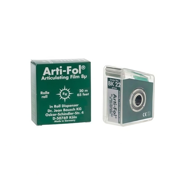 Фольга артикуляционная Bausch Arti-Fol, односторонняя, зеленая, в раздаточном устройстве, 8 мкм, 22 мм х 20 м, 1шт - фото 0