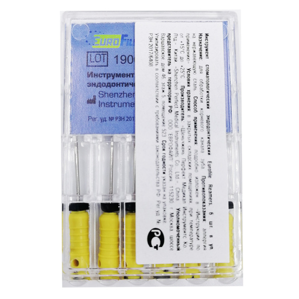 Дрильборы ручные Eurofile Reamers, для прохождения и расширения корневых каналов, 31 мм, №20, сталь, 6 шт - фото 1