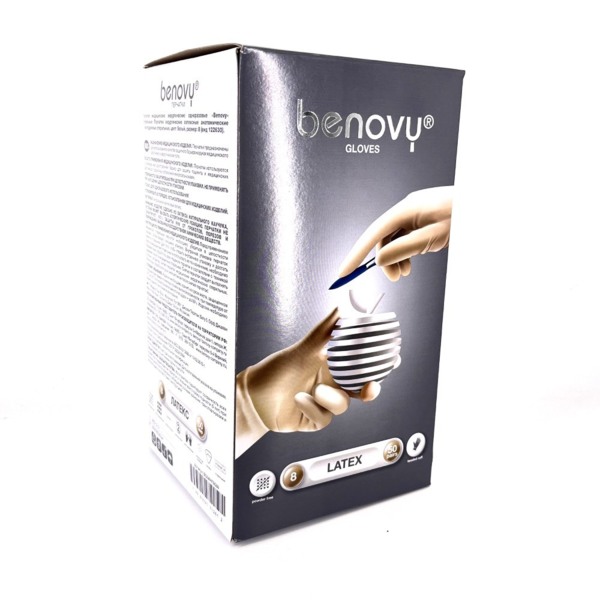 Перчатки одноразовые Benovy Dental Formula, латексные, стерильные, белые, 8 L, 50 пар - фото 1