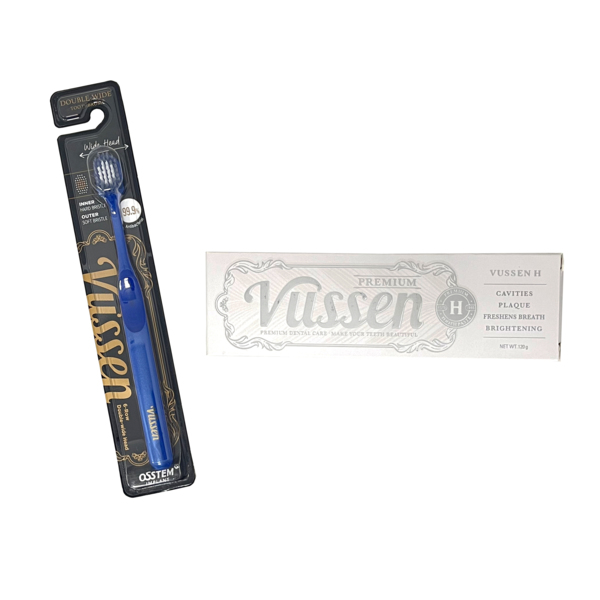 Комплект зубная паста Vussen H + щетка Vussen "Double-Wide", синяя - фото 0