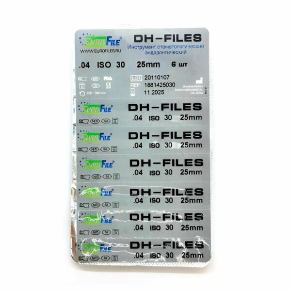 Файлы машинные Eurofile DH-Files, универсальный, 25 мм, №30/.04, никель-титан, 6 шт - фото 2