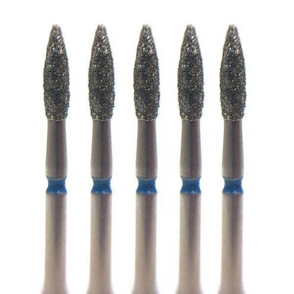Бор алмазный 860, пламя, D=1.8 мм, L=5.0 мм, FG, синий, 5 шт - фото 0