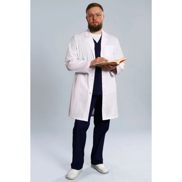 Халат медицинский мужской Doctor Big 510 Ultra, длинный рукав, на кнопках, белый, 56 - фото 0