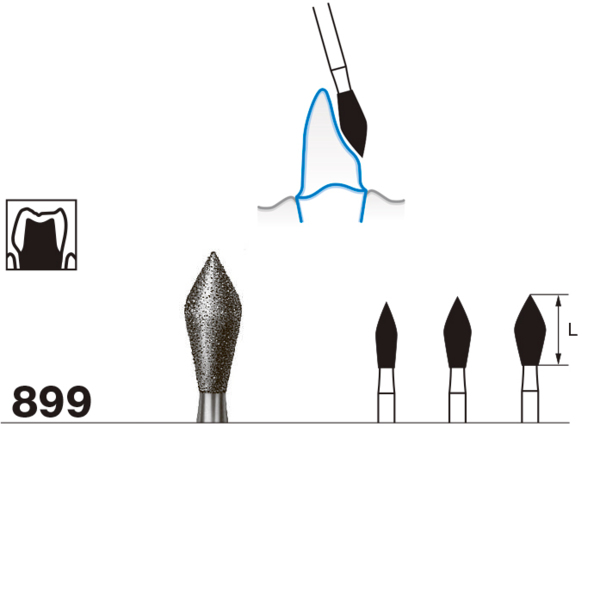 Бор алмазный 899, палатинальный, D=2.1 мм, L=6.5 мм, FG, красный - фото 1