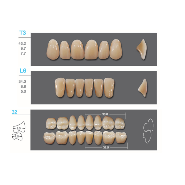 Kaifeng - зубы акриловые, верхние T3, цвет B2, коробка 4х28 шт - фото 0