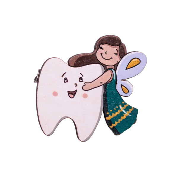 Значок "Зубная фея", брюнетка, зеленое платье - фото 0