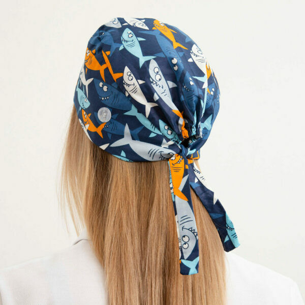 Шапочка медицинская, принт "Акулы", синяя - фото 1