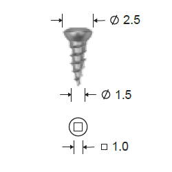 Винт самосверлящий, D (стержня/шляпки)=1.5/2.5 мм, L=5 мм, S=1.0 мм (шлиц-квадрат) - фото 1