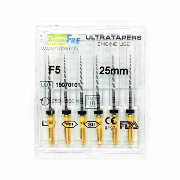 Файлы машинные Eurofile Ultratapers, для препарирования каналов, 25 мм, №F5, никель-титан, 6 шт - фото 1
