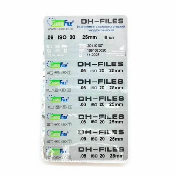 Файлы машинные Eurofile DH-Files, универсальный, 25 мм, №20/.06, никель-титан, 6 шт - фото 2