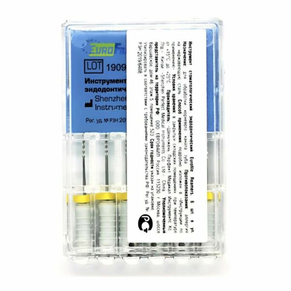 Дрильборы ручные Eurofile Reamers, для прохождения и расширения корневых каналов, 25 мм, №15, сталь, 6 шт - фото 1
