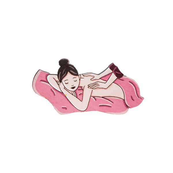 Значок "Массажист", брюнетка, розовый плед - фото 0