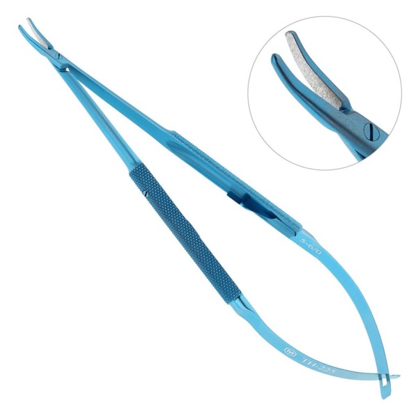 Иглодержатель микрохирургический, изогнутый, игла 6/0, 1,2 мм, длина 160 мм - фото 0