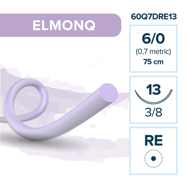 Шовный материал Elemaar ELMONQ, рассасывающаяся мононить, 6/0 75 см, колющая игла с квадратным телом 13 мм 3/8, овальная намотка, 12 шт - фото 0