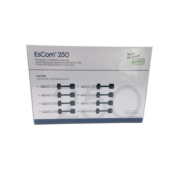 EsCom250 — универсальный наногибридный композиционный материал, большой набор, цвета А1/А2/А2/А3/А3/ - фото 2