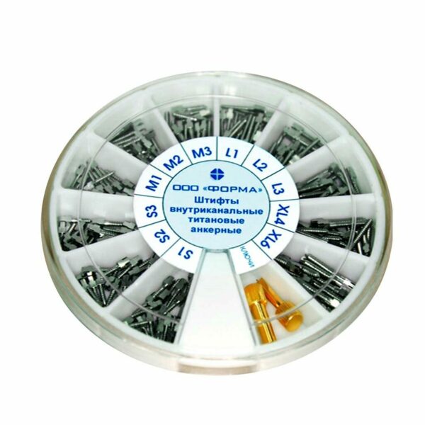 Набор титановых анкерных штифтов №1, 66 шт: S1, S2, S3, M1, M2, M3, L1, L2, L3, XL4, XL6 по 6 шт + крестовой и полый ключ - фото 0