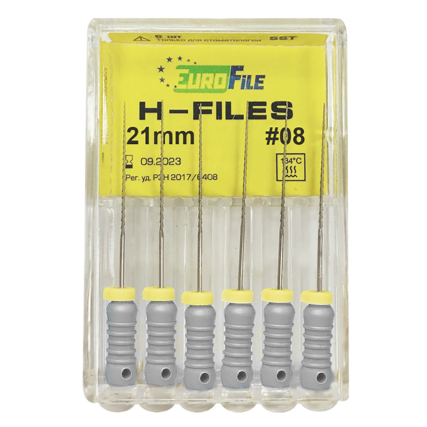 H-Files - ручные файлы, 21 мм, №08, сталь, 6 шт - фото 0