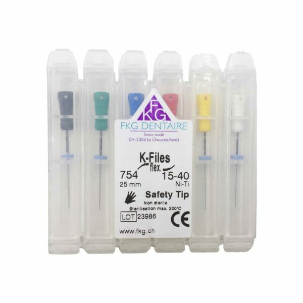 Файлы ручные FKG К-Files FLEX, для зондирования и прохождения каналов, стандартная ручка, 25 мм, набор №15-40/.02, никель-титан, 6 шт - фото 1